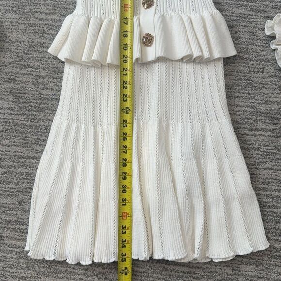 NWT SELF-Portrait WHITE KNIT PEPLUM MINI DRESS Medium - Picture 9 of 14